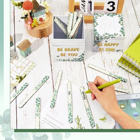 120 Pcs Eucalyptus Flip Sticks with with Storage Cup Greenery Teacher Tools Educational and Learning Activities for Kids Grouping Back to School Learning Activities Stuff Name Tags Supplies in Saudi Arabia
