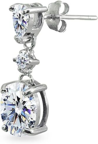 Sterling Silver Oval Three Stone Dangling Stud Earrings Made with AAA Cubic Zirconia in Saudi Arabia