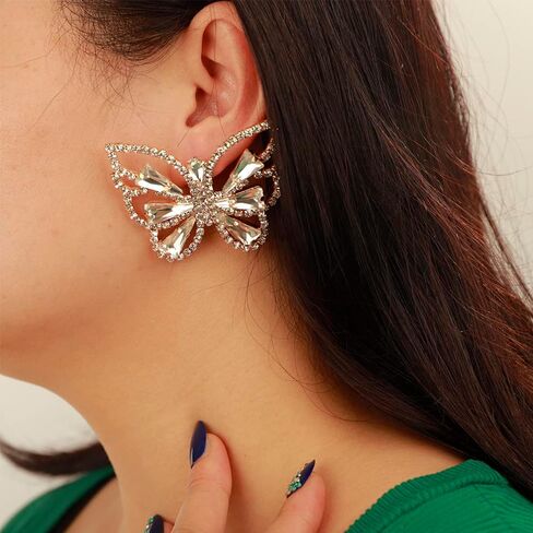 Statement Wedding Bridal Sparkle Crystal Beads Butterfly Stud Gold Earrings Women Girls Statement Jewelry for Prom in Saudi Arabia