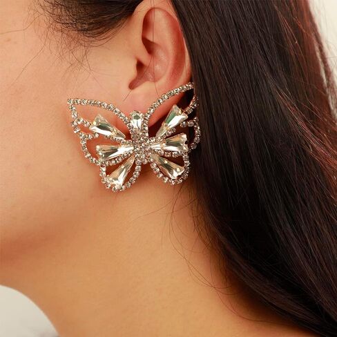 Statement Wedding Bridal Sparkle Crystal Beads Butterfly Stud Gold Earrings Women Girls Statement Jewelry for Prom in Saudi Arabia