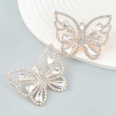 Statement Wedding Bridal Sparkle Crystal Beads Butterfly Stud Gold Earrings Women Girls Statement Jewelry for Prom in Saudi Arabia