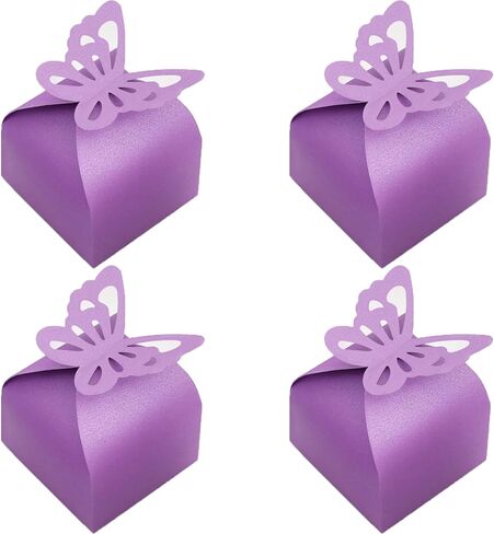 صناديق هدايا فراشات تاتيبانا، 50 قطعة من صناديق حلوى الفراشة لحفلة استقبال المولود الجديد باللون الأرجواني/الوردي، صندوق هدايا على شكل فراشة لامعة لامعة، صناديق هدايا صغيرة على شكل فراشة لمفضلات الحفلات (وردي) in Kuwait