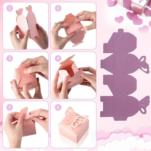 صناديق هدايا فراشات تاتيبانا، 50 قطعة من صناديق حلوى الفراشة لحفلة استقبال المولود الجديد باللون الأرجواني/الوردي، صندوق هدايا على شكل فراشة لامعة لامعة، صناديق هدايا صغيرة على شكل فراشة لمفضلات الحفلات (وردي) in Kuwait