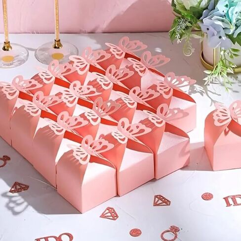 Tatibana Butterfly Favor Boxes, 50pcs Girl Baby Shower Butterfly Candy Box Purple/Pink Butterfly Decorations Peal-Gloss Butterfly Gift Box Small Butterfly Gift Boxes for Party Favors (Purple) in Saudi Arabia