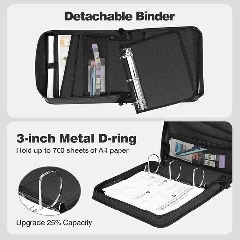 MoKo Zipper Binder,3 Inch 3 Ring Binder with Zipper,700 Sheet Capacity 6 Tab Expanding File Folder Multi-Pocket School Zipper Binder with Shoulder Strap & Handle for Middle School,Black in Saudi Arabia