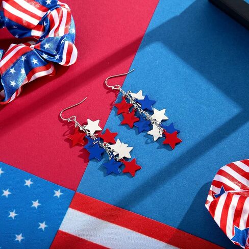 LILIE&WHITE قلب آيس كريم نجوم المصاصة أقراط متدلية أقراط الرابع من يوليو للنساء ملابس الرابع من يوليو للنساء أقراط وطنية أحمر أبيض أزرق إكسسوارات أقراط الثريا مجوهرات الاستقلال هدية in Kuwait