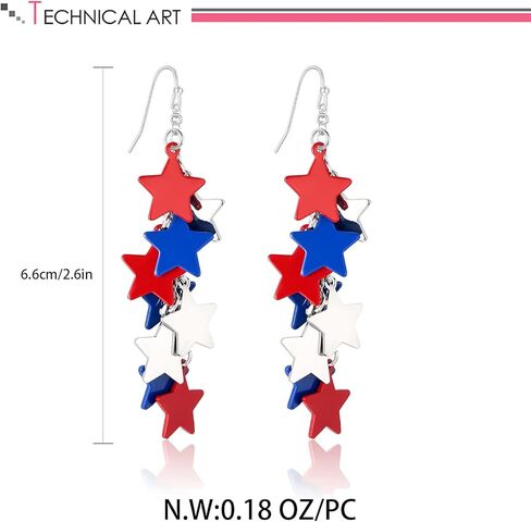 LILIE&WHITE قلب آيس كريم نجوم المصاصة أقراط متدلية أقراط الرابع من يوليو للنساء ملابس الرابع من يوليو للنساء أقراط وطنية أحمر أبيض أزرق إكسسوارات أقراط الثريا مجوهرات الاستقلال هدية in Kuwait