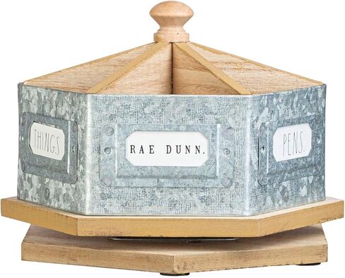 Rae Dunn Pencil Holder Cup - Spinning Metal Pen and Office Supplies 6 Compartment Desktop Organizer Caddy for Office Accessories - Great for Home, School, Classroom, Work - Round Design in Kuwait