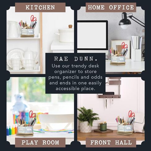 Rae Dunn Pencil Holder Cup - Spinning Metal Pen and Office Supplies 6 Compartment Desktop Organizer Caddy for Office Accessories - Great for Home, School, Classroom, Work - Round Design in Kuwait