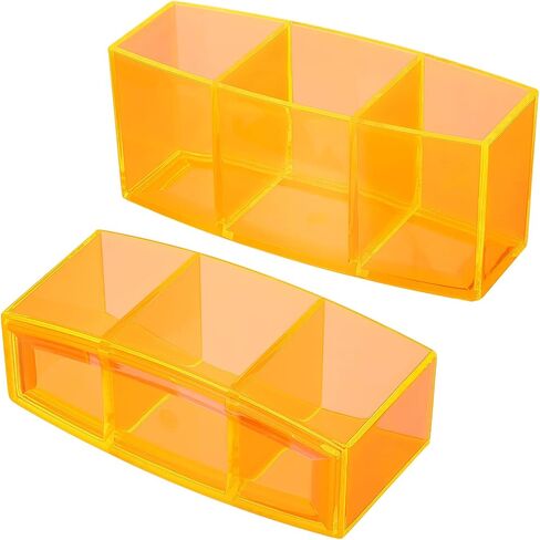 PATIKIL 3 Compartments Clear Acrylic Pen Holder, Pencil Holder Pen Organizer Pencil Cup Makeup Brush Holder for Countertop Desk Accessories, Blue in Saudi Arabia