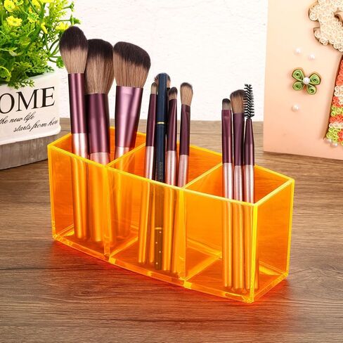 PATIKIL 3 Compartments Clear Acrylic Pen Holder, Pencil Holder Pen Organizer Pencil Cup Makeup Brush Holder for Countertop Desk Accessories, Blue in Saudi Arabia