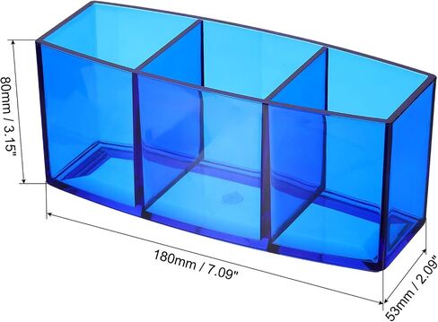 PATIKIL 3 Compartments Clear Acrylic Pen Holder, Pencil Holder Pen Organizer Pencil Cup Makeup Brush Holder for Countertop Desk Accessories, Blue in Saudi Arabia