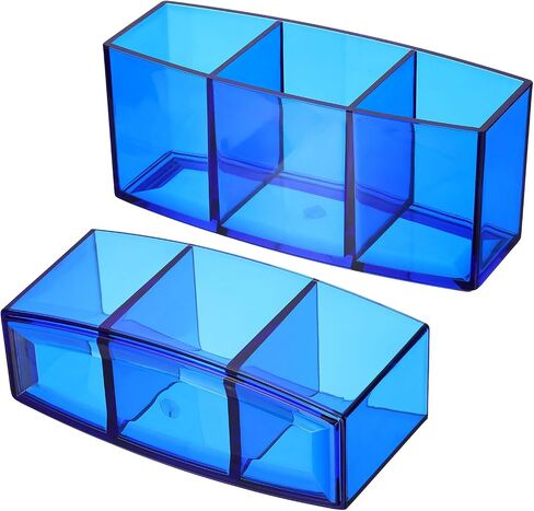 PATIKIL 3 Compartments Clear Acrylic Pen Holder, Pencil Holder Pen Organizer Pencil Cup Makeup Brush Holder for Countertop Desk Accessories, Blue in Saudi Arabia