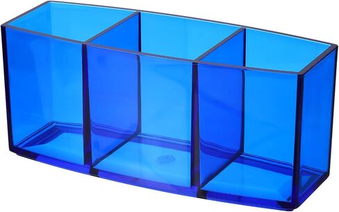 PATIKIL 3 Compartments Clear Acrylic Pen Holder, Pencil Holder Pen Organizer Pencil Cup Makeup Brush Holder for Countertop Desk Accessories, Blue in Saudi Arabia