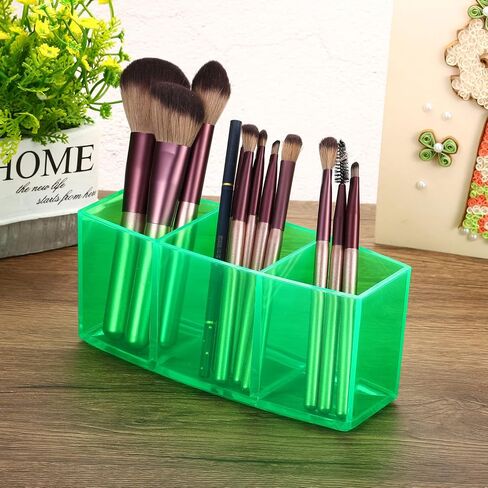 PATIKIL 3 Compartments Clear Acrylic Pen Holder, Pencil Holder Pen Organizer Pencil Cup Makeup Brush Holder for Countertop Desk Accessories, Blue in Saudi Arabia