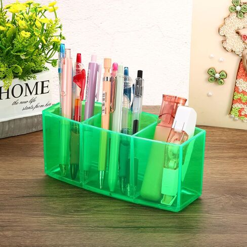 PATIKIL 3 Compartments Clear Acrylic Pen Holder, Pencil Holder Pen Organizer Pencil Cup Makeup Brush Holder for Countertop Desk Accessories, Blue in Saudi Arabia