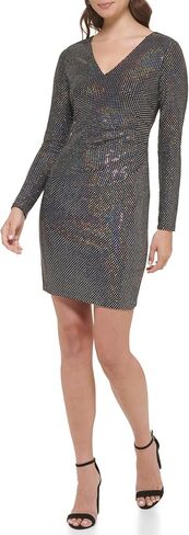 GUESS Women's Sparkle Long Sleeve V-Neck Dress in Saudi Arabia
