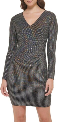 GUESS Women's Sparkle Long Sleeve V-Neck Dress in Saudi Arabia