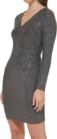 GUESS Women's Sparkle Long Sleeve V-Neck Dress in Saudi Arabia