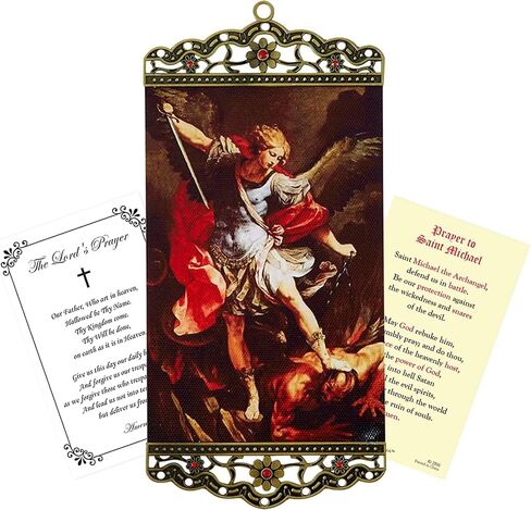 8 Inch St Michael Tapestry with St Michael Prayer Card, Lord's Prayer Card | Wall Hanging St Michael The Archangel Tapestry | Saint Michael Tapestry For Home | Archangel Michael Art Set of 3 Items in Saudi Arabia