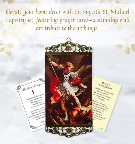8 Inch St Michael Tapestry with St Michael Prayer Card, Lord's Prayer Card | Wall Hanging St Michael The Archangel Tapestry | Saint Michael Tapestry For Home | Archangel Michael Art Set of 3 Items in Saudi Arabia