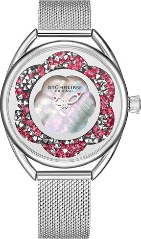 Stuhrling Original Womens Watches with Mother of Pearl Dial with Crystal Flower Ring - Analog Dress Watch 995 Lily Wrist Watches for Women - Ladies Watch Collection in Saudi Arabia