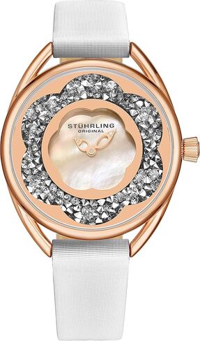 Stuhrling Original Womens Watches with Mother of Pearl Dial with Crystal Flower Ring - Analog Dress Watch 995 Lily Wrist Watches for Women - Ladies Watch Collection in Saudi Arabia