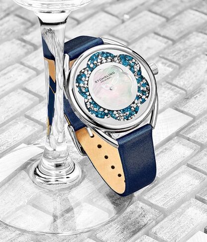 Stuhrling Original Womens Watches with Mother of Pearl Dial with Crystal Flower Ring - Analog Dress Watch 995 Lily Wrist Watches for Women - Ladies Watch Collection in Saudi Arabia