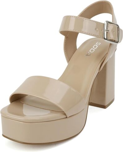 Soda “MACEY" ~ Women Open Square Toe Single Band High Heel Platform Dress Sandal with Adjustable Ankle Strap in Saudi Arabia