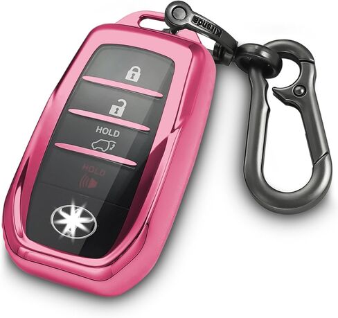 for Toyota Key fob Cover with Metal Keychain,Soft TPU Key case skin,compatible with 2023 2024 Venza Carrora Senna RAV4 Prime Sienna Land Cruiser Fortuner Remote smart Key,Black in Saudi Arabia