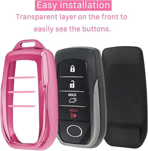 for Toyota Key fob Cover with Metal Keychain,Soft TPU Key case skin,compatible with 2023 2024 Venza Carrora Senna RAV4 Prime Sienna Land Cruiser Fortuner Remote smart Key,Black in Saudi Arabia