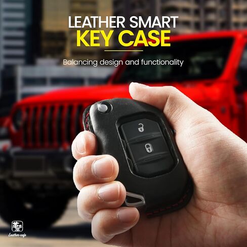Leather-cafe Premium Italian Leather Car Key Fob Case Compatible with Jeep Wrangler and Gladiator Key Cover, Protective Compact Key Shell Accessories (Black) in Saudi Arabia