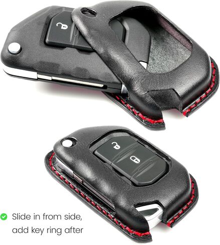 Leather-cafe Premium Italian Leather Car Key Fob Case Compatible with Jeep Wrangler and Gladiator Key Cover, Protective Compact Key Shell Accessories (Black) in Saudi Arabia