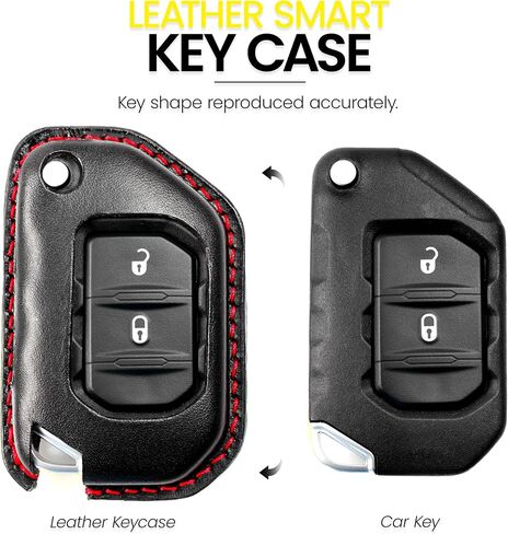 Leather-cafe Premium Italian Leather Car Key Fob Case Compatible with Jeep Wrangler and Gladiator Key Cover, Protective Compact Key Shell Accessories (Black) in Saudi Arabia