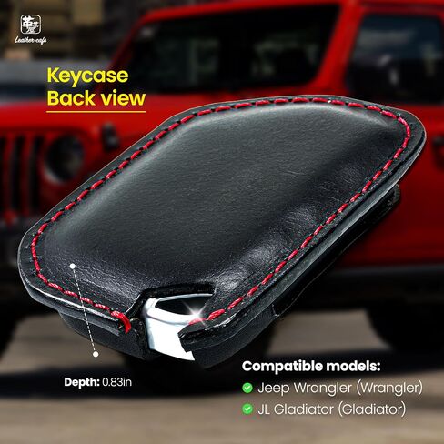 Leather-cafe Premium Italian Leather Car Key Fob Case Compatible with Jeep Wrangler and Gladiator Key Cover, Protective Compact Key Shell Accessories (Black) in Saudi Arabia