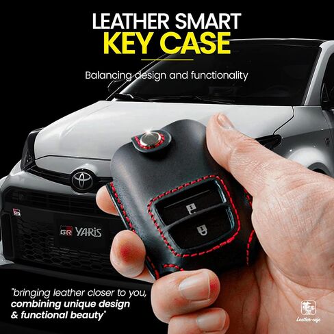 Leather-Cafe Premium Italian Leather Car Key Fob Case Compatible with Toyota GR Yaris and Corolla, Protective Compact Key Shell Smart Remote Accessories 2Button (Brown) in Saudi Arabia