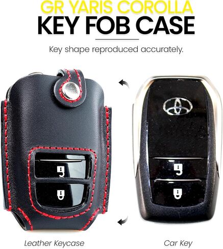 Leather-Cafe Premium Italian Leather Car Key Fob Case Compatible with Toyota GR Yaris and Corolla, Protective Compact Key Shell Smart Remote Accessories 2Button (Brown) in Saudi Arabia