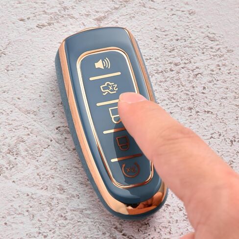 غطاء ELOHEI Key Fob لسيارة Ford C-Max Edge Escape Expedition Explorer Flex Focus Taurus Lincoln MKS MKT MKX Premium Soft TPU 360 درجة حافظة مفاتيح حماية كاملة (حافة ذهبية رمادية) in Kuwait