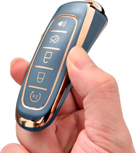 غطاء ELOHEI Key Fob لسيارة Ford C-Max Edge Escape Expedition Explorer Flex Focus Taurus Lincoln MKS MKT MKX Premium Soft TPU 360 درجة حافظة مفاتيح حماية كاملة (حافة ذهبية رمادية) in Kuwait