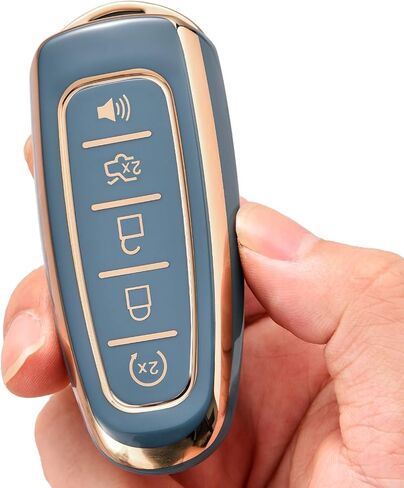 غطاء ELOHEI Key Fob لسيارة Ford C-Max Edge Escape Expedition Explorer Flex Focus Taurus Lincoln MKS MKT MKX Premium Soft TPU 360 درجة حافظة مفاتيح حماية كاملة (حافة ذهبية رمادية) in Kuwait