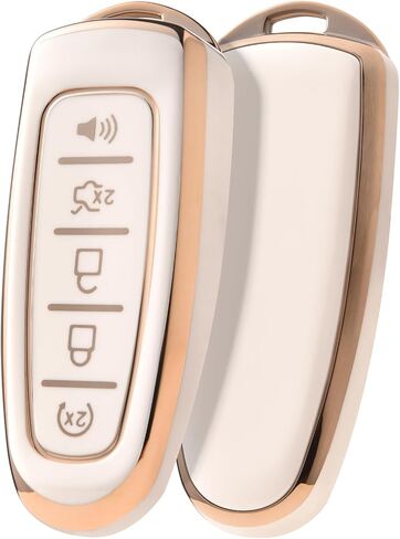 غطاء ELOHEI Key Fob لسيارة Ford C-Max Edge Escape Expedition Explorer Flex Focus Taurus Lincoln MKS MKT MKX Premium Soft TPU 360 درجة حافظة مفاتيح حماية كاملة (حافة ذهبية رمادية) in Kuwait