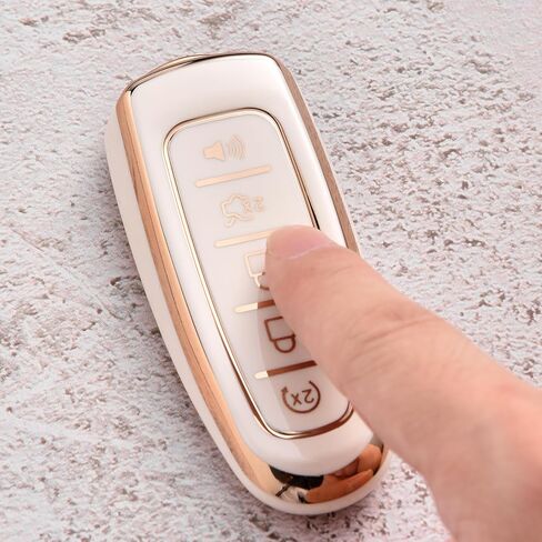 غطاء ELOHEI Key Fob لسيارة Ford C-Max Edge Escape Expedition Explorer Flex Focus Taurus Lincoln MKS MKT MKX Premium Soft TPU 360 درجة حافظة مفاتيح حماية كاملة (حافة ذهبية رمادية) in Kuwait