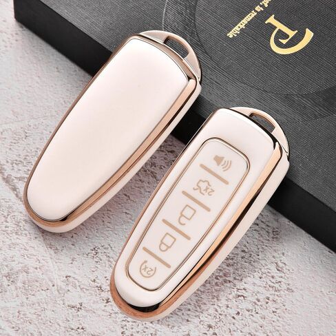 غطاء ELOHEI Key Fob لسيارة Ford C-Max Edge Escape Expedition Explorer Flex Focus Taurus Lincoln MKS MKT MKX Premium Soft TPU 360 درجة حافظة مفاتيح حماية كاملة (حافة ذهبية رمادية) in Kuwait
