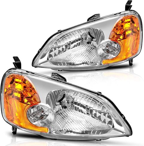 DWVO Headlights Assembly Compatible with 01 02 03 2001 2002 2003 Civic Headlamp Replacement Chrome Housing Pair Driver and Passenger Side in Saudi Arabia