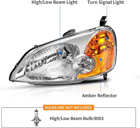 DWVO Headlights Assembly Compatible with 01 02 03 2001 2002 2003 Civic Headlamp Replacement Chrome Housing Pair Driver and Passenger Side in Saudi Arabia