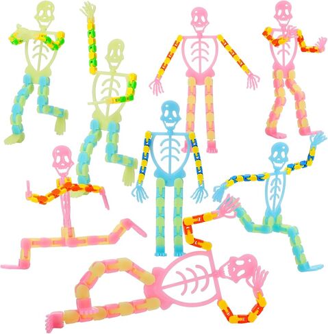Poen 30 Pcs Halloween Skeleton Fidget Toys Transformable Halloween Toys Fluorescent Small Skeleton Glow Finger Sensory Toys Mobile Phone Rack Accessories for Adult Teen Stress Relief Party Favors in Saudi Arabia