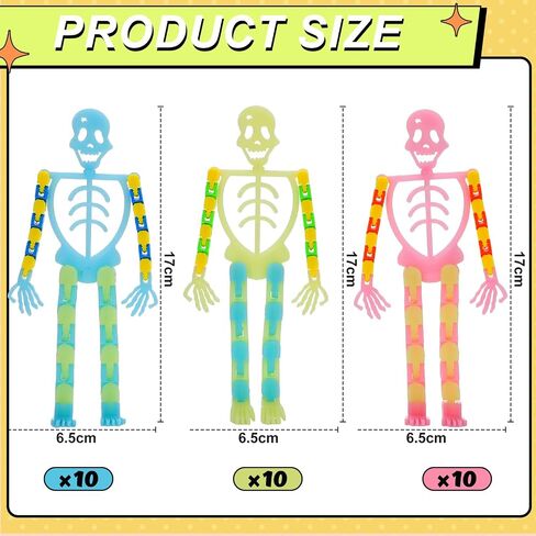 Poen 30 Pcs Halloween Skeleton Fidget Toys Transformable Halloween Toys Fluorescent Small Skeleton Glow Finger Sensory Toys Mobile Phone Rack Accessories for Adult Teen Stress Relief Party Favors in Saudi Arabia