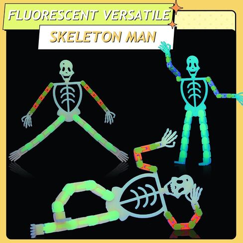 Poen 30 Pcs Halloween Skeleton Fidget Toys Transformable Halloween Toys Fluorescent Small Skeleton Glow Finger Sensory Toys Mobile Phone Rack Accessories for Adult Teen Stress Relief Party Favors in Saudi Arabia