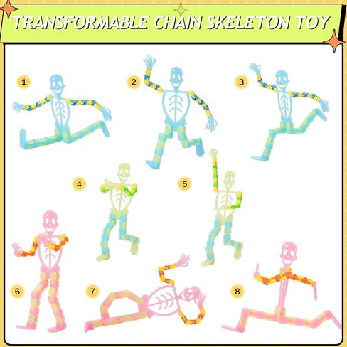 Poen 30 Pcs Halloween Skeleton Fidget Toys Transformable Halloween Toys Fluorescent Small Skeleton Glow Finger Sensory Toys Mobile Phone Rack Accessories for Adult Teen Stress Relief Party Favors in Saudi Arabia
