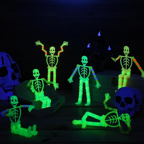 Poen 30 Pcs Halloween Skeleton Fidget Toys Transformable Halloween Toys Fluorescent Small Skeleton Glow Finger Sensory Toys Mobile Phone Rack Accessories for Adult Teen Stress Relief Party Favors in Saudi Arabia